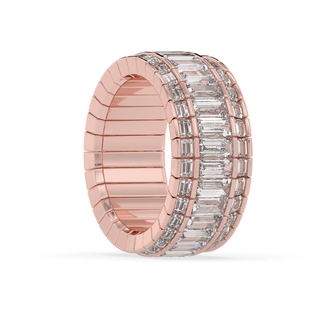 OctaPearl Baguette Cut Three Row Lab Grown Diamond Men's Full Eternity Wedding Band