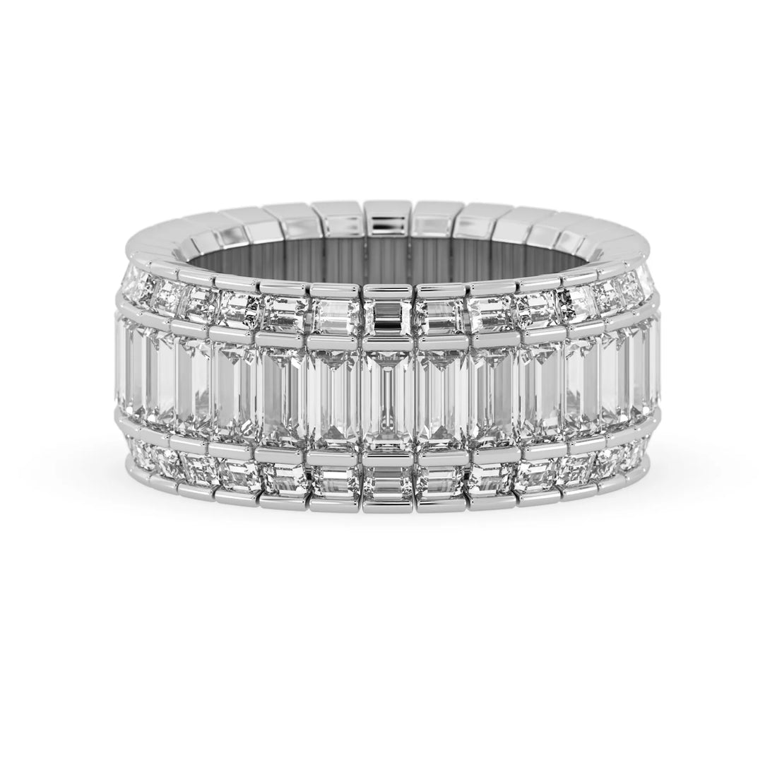 OctaPearl Baguette Cut Three Row Lab Grown Diamond Men's Full Eternity Wedding Band