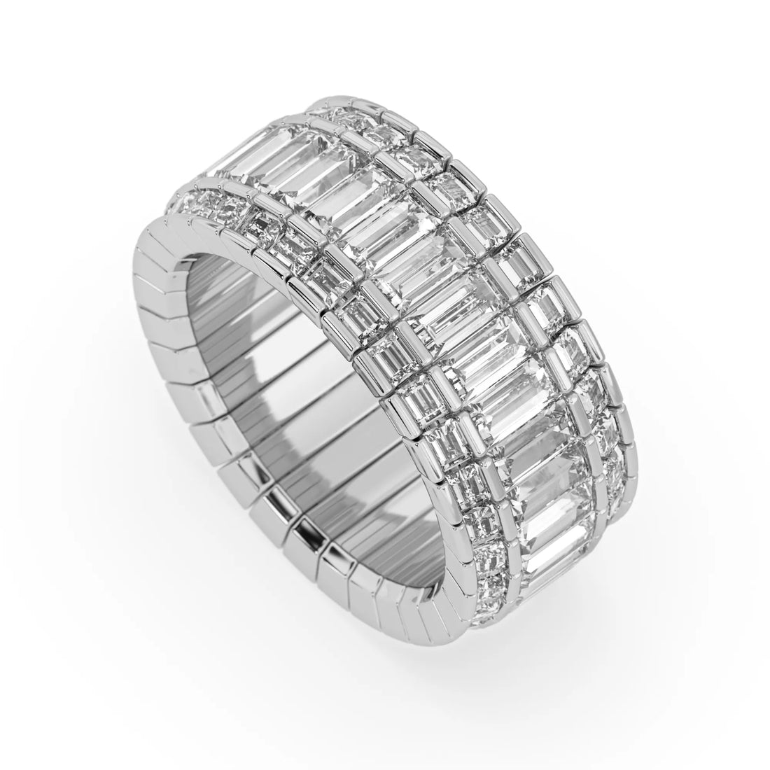 OctaPearl Baguette Cut Three Row Lab Grown Diamond Men's Full Eternity Wedding Band