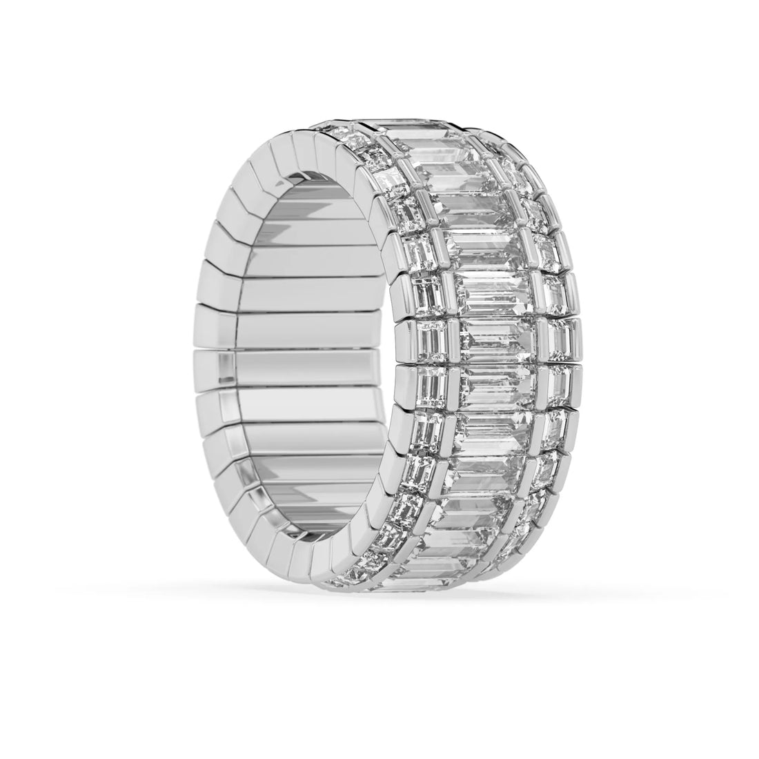 OctaPearl Baguette Cut Three Row Lab Grown Diamond Men's Full Eternity Wedding Band