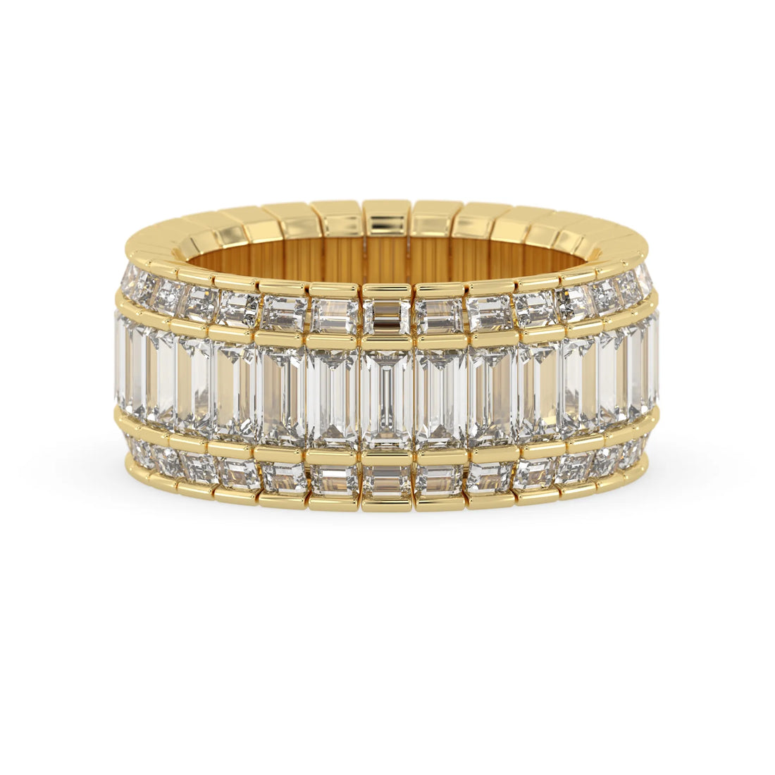 OctaPearl Baguette Cut Three Row Lab Grown Diamond Men's Full Eternity Wedding Band