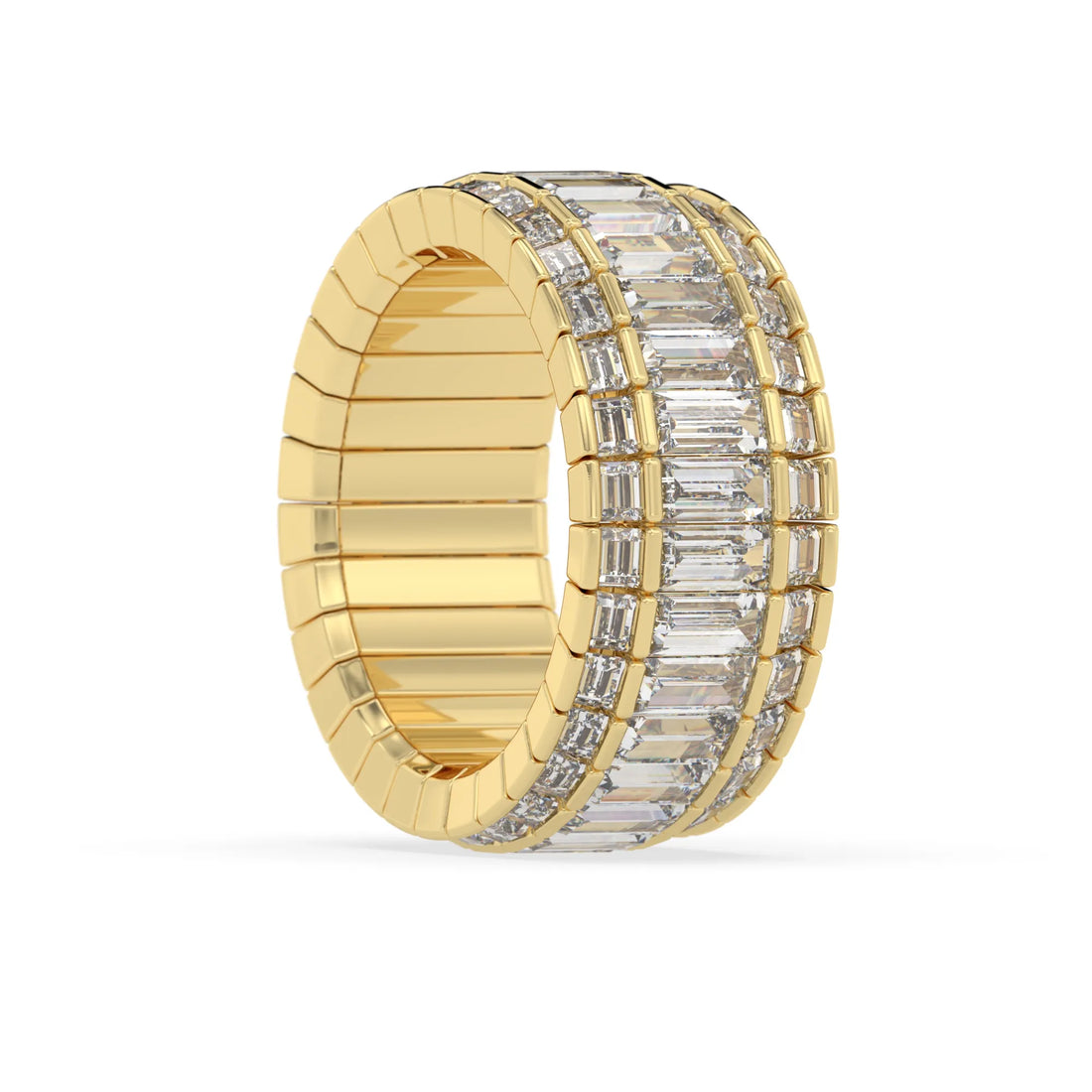 OctaPearl Baguette Cut Three Row Lab Grown Diamond Men's Full Eternity Wedding Band