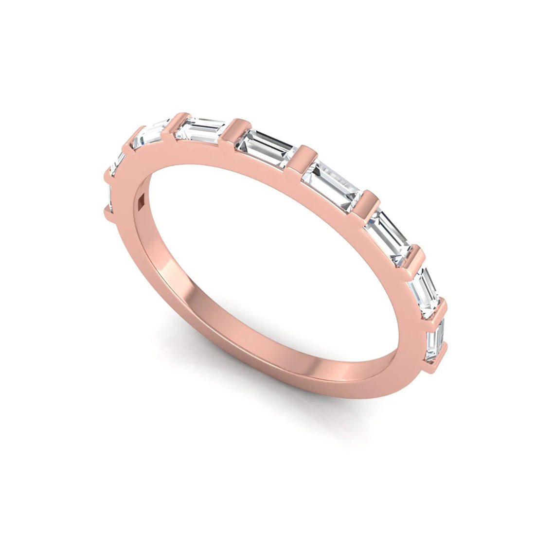 OctaPearl Bar Set Baguette Lab Grown Diamond Minimalist Half Eternity Wedding Band