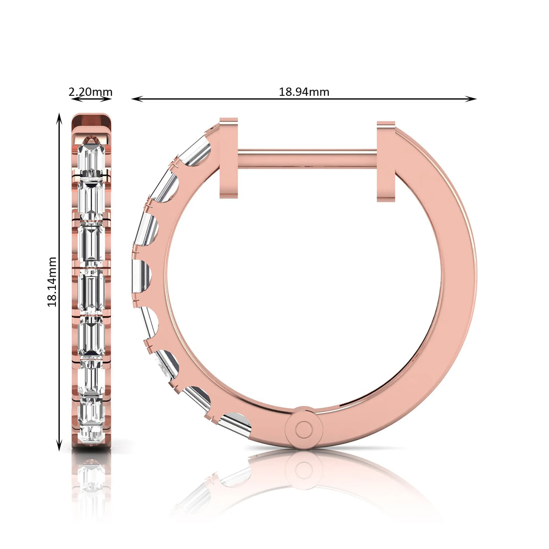 OctaPearl Baguette Lab Grown Diamond Huggie Hoop Earrings