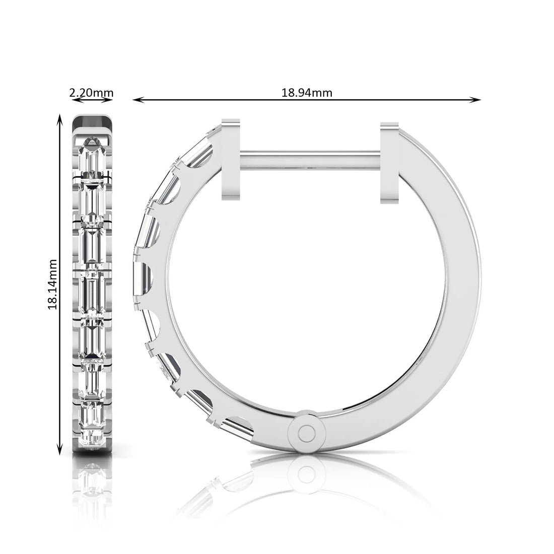 OctaPearl Baguette Lab Grown Diamond Huggie Hoop Earrings