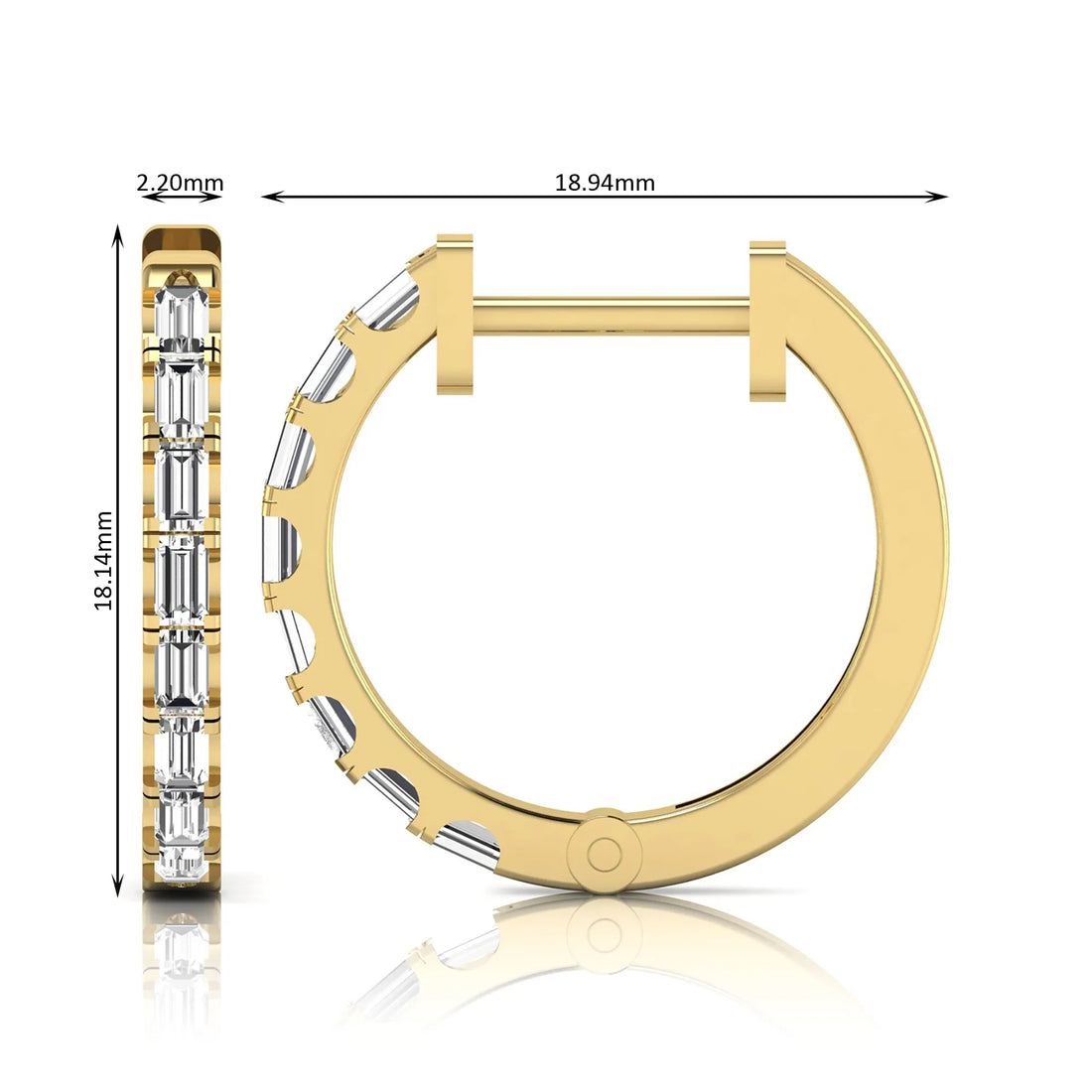 OctaPearl Baguette Lab Grown Diamond Huggie Hoop Earrings