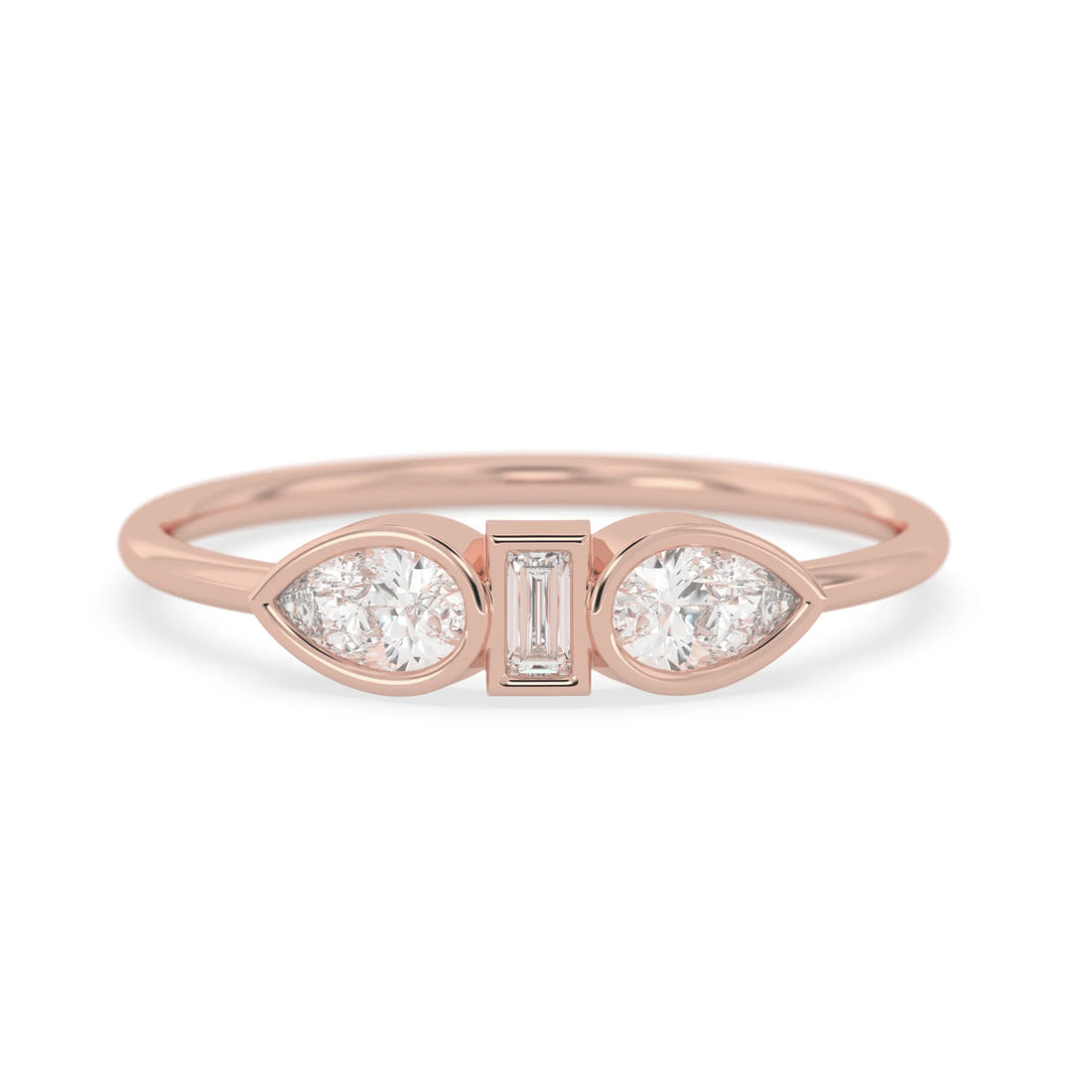 OctaPearl Baguette & Pear Lab Grown Diamond Three Stone Engagement Ring