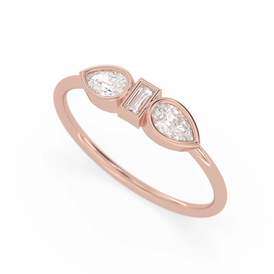 OctaPearl Baguette & Pear Lab Grown Diamond Three Stone Engagement Ring