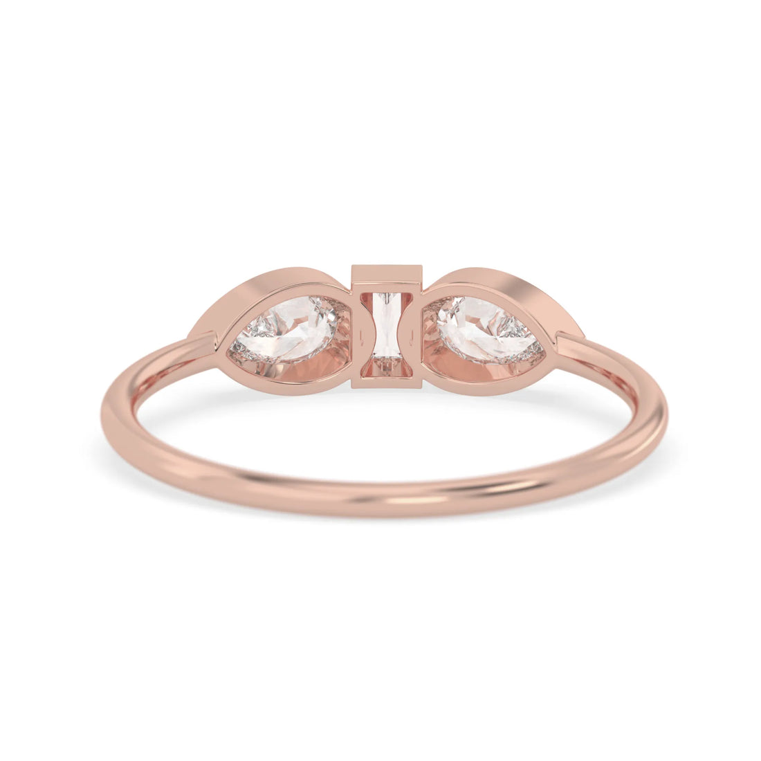 OctaPearl Baguette & Pear Lab Grown Diamond Three Stone Engagement Ring