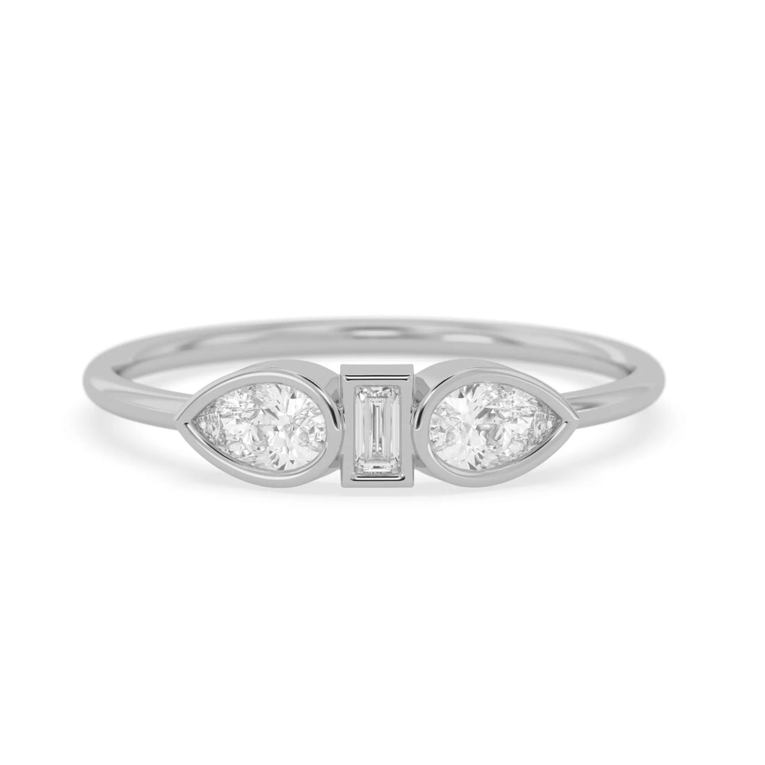 OctaPearl Baguette & Pear Lab Grown Diamond Three Stone Engagement Ring