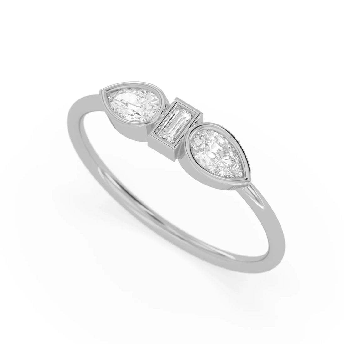 OctaPearl Baguette & Pear Lab Grown Diamond Three Stone Engagement Ring
