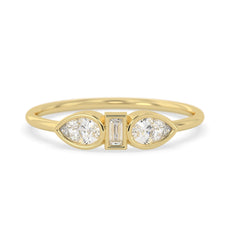 OctaPearl Baguette & Pear Lab Grown Diamond Three Stone Engagement Ring