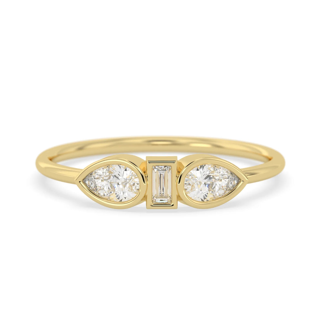 OctaPearl Baguette & Pear Lab Grown Diamond Three Stone Engagement Ring