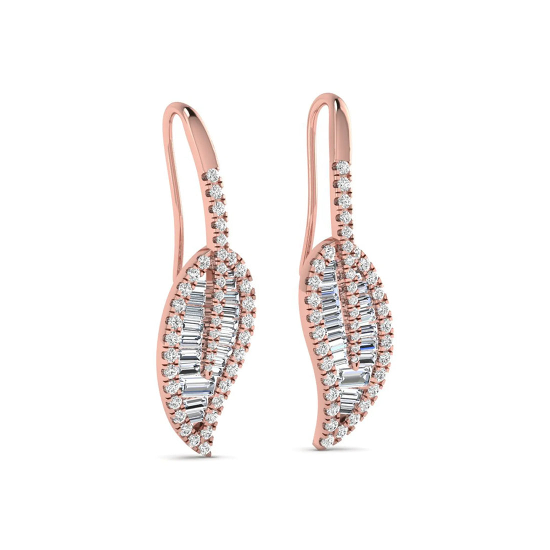 OctaPearl Baguette & Round Cut Lab Grown Diamond Leaf Drop Earrings