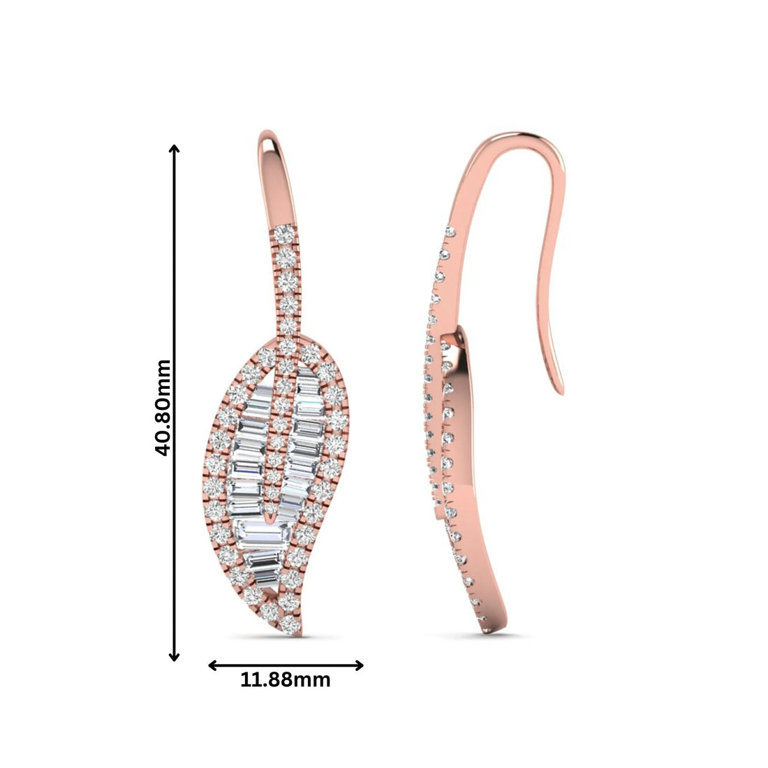 OctaPearl Baguette & Round Cut Lab Grown Diamond Leaf Drop Earrings