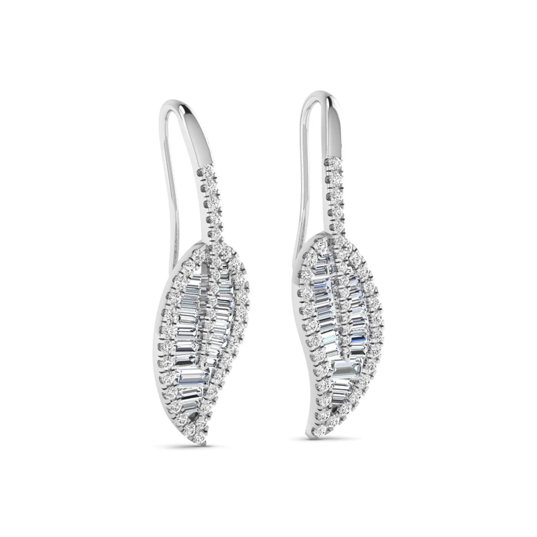 OctaPearl Baguette & Round Cut Lab Grown Diamond Leaf Drop Earrings