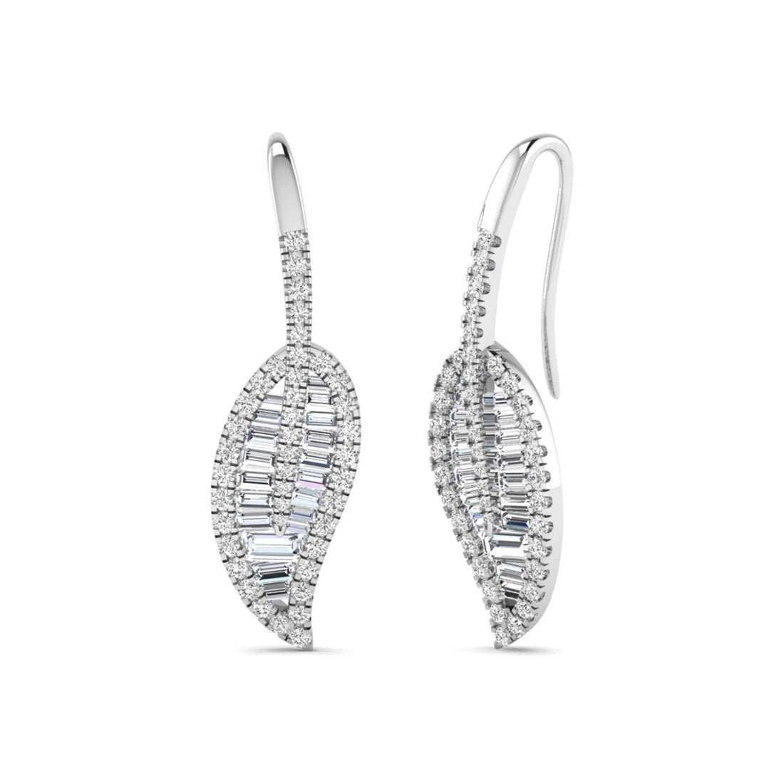 OctaPearl Baguette & Round Cut Lab Grown Diamond Leaf Drop Earrings