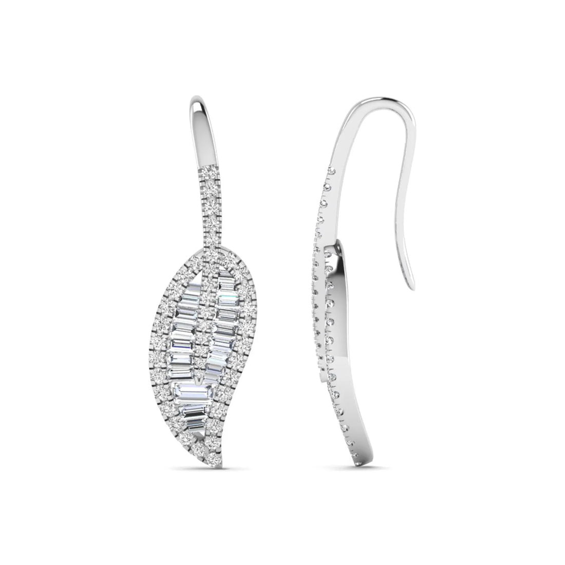 OctaPearl Baguette & Round Cut Lab Grown Diamond Leaf Drop Earrings