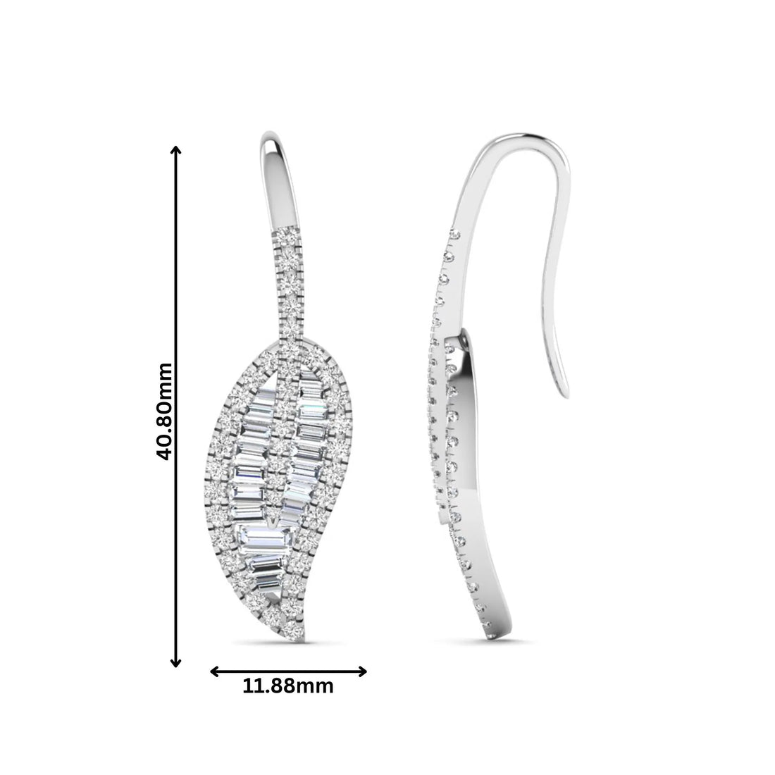 OctaPearl Baguette & Round Cut Lab Grown Diamond Leaf Drop Earrings