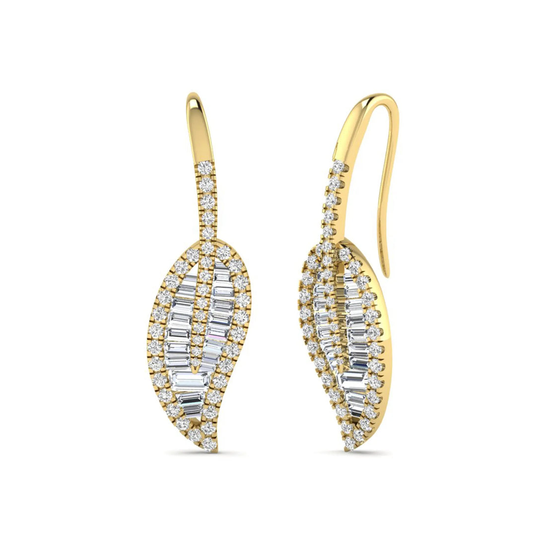 OctaPearl Baguette & Round Cut Lab Grown Diamond Leaf Drop Earrings