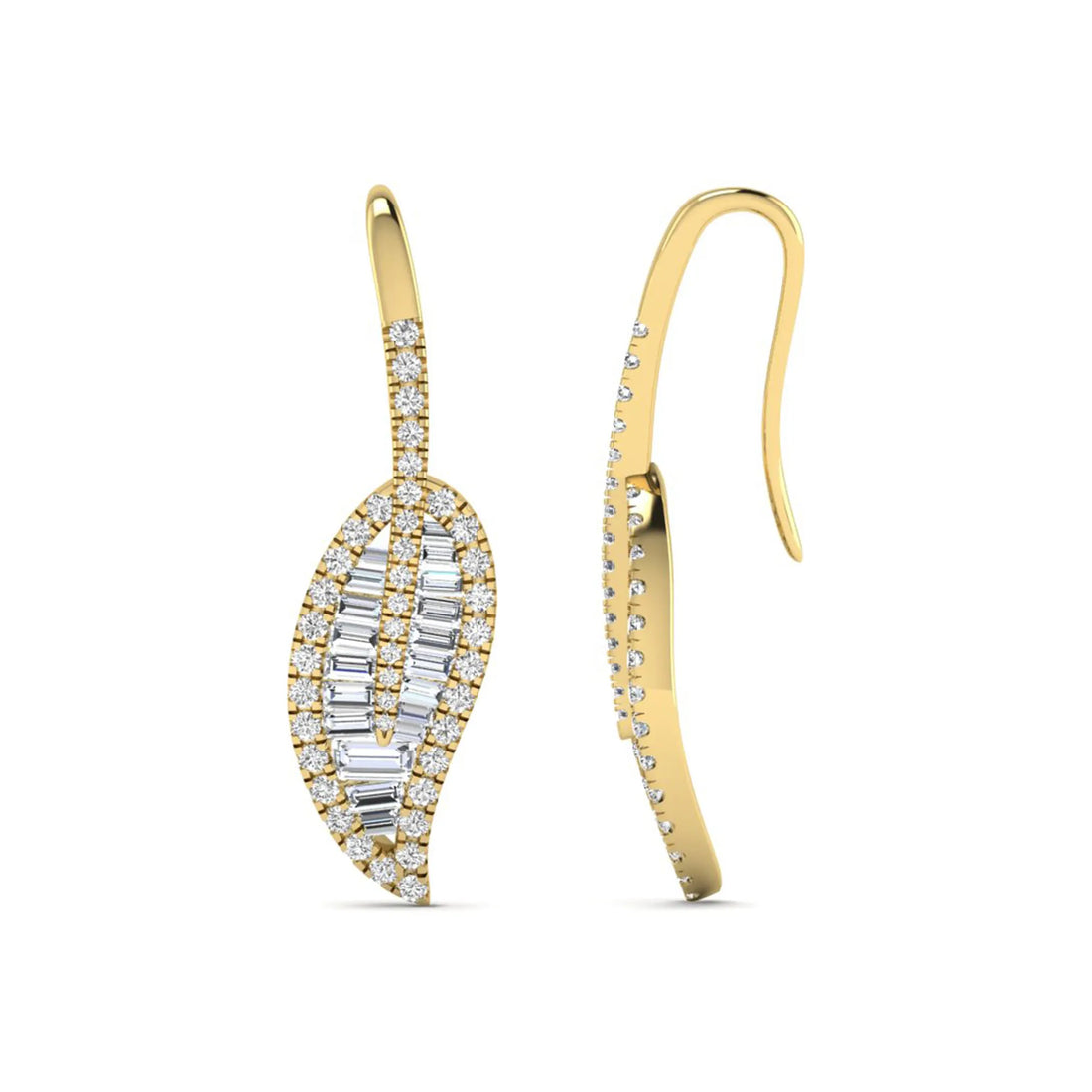 OctaPearl Baguette & Round Cut Lab Grown Diamond Leaf Drop Earrings