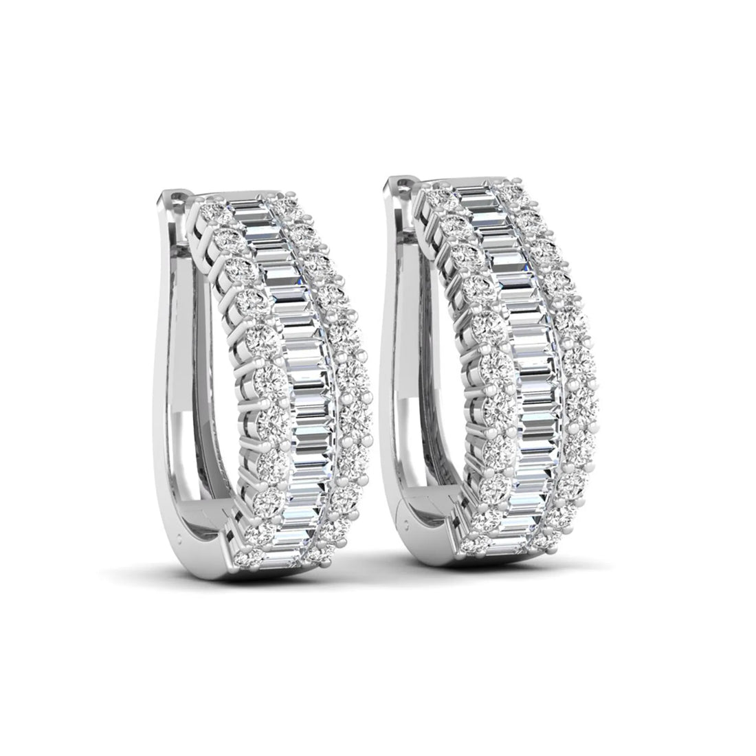 OctaPearl Baguette & Round Double Row Lab Grown Diamond Hoop Earrings