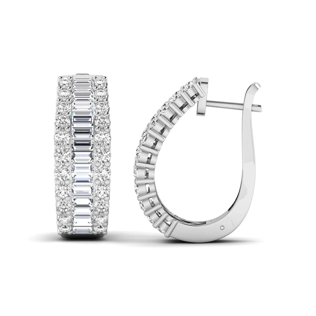 OctaPearl Baguette & Round Double Row Lab Grown Diamond Hoop Earrings