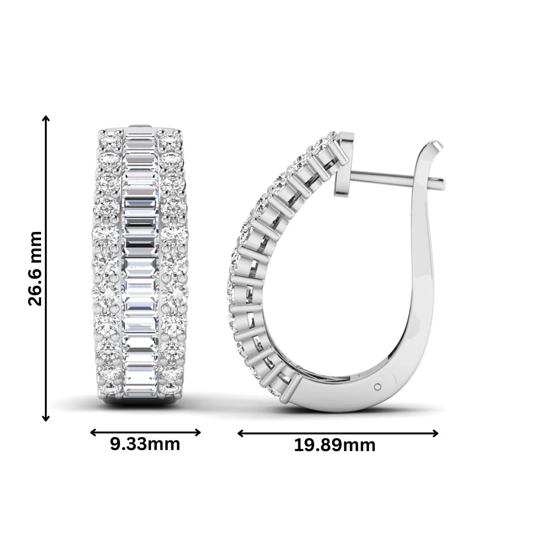 OctaPearl Baguette & Round Double Row Lab Grown Diamond Hoop Earrings