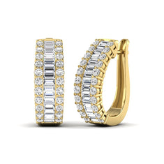 OctaPearl Baguette & Round Double Row Lab Grown Diamond Hoop Earrings
