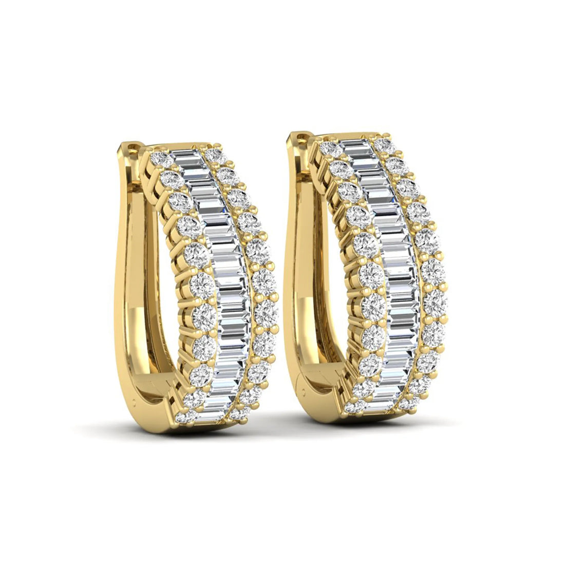 OctaPearl Baguette & Round Double Row Lab Grown Diamond Hoop Earrings