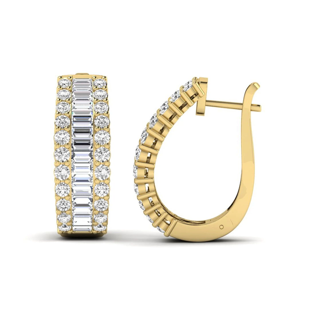 OctaPearl Baguette & Round Double Row Lab Grown Diamond Hoop Earrings