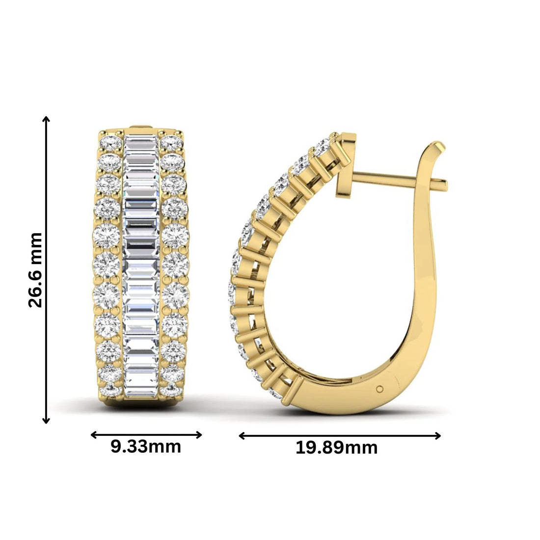 OctaPearl Baguette & Round Double Row Lab Grown Diamond Hoop Earrings