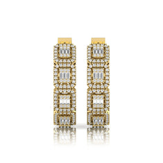 OctaPearl Baguette & Round Lab Grown Diamond Halo Huggie Hoop Earrings - alternate view