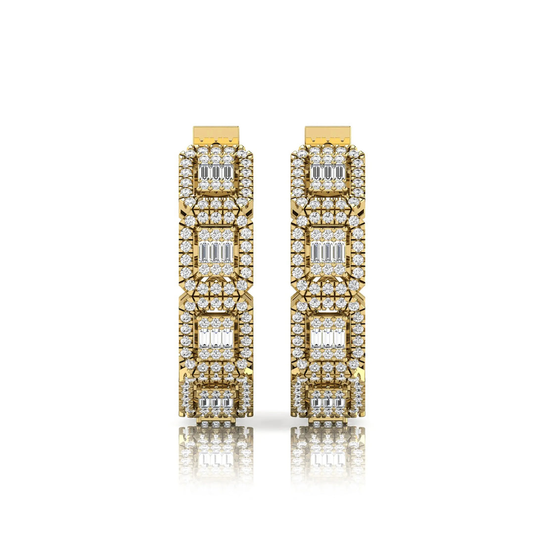 OctaPearl Baguette & Round Lab Grown Diamond Halo Huggie Hoop Earrings