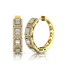 OctaPearl Baguette & Round Lab Grown Diamond Halo Huggie Hoop Earrings