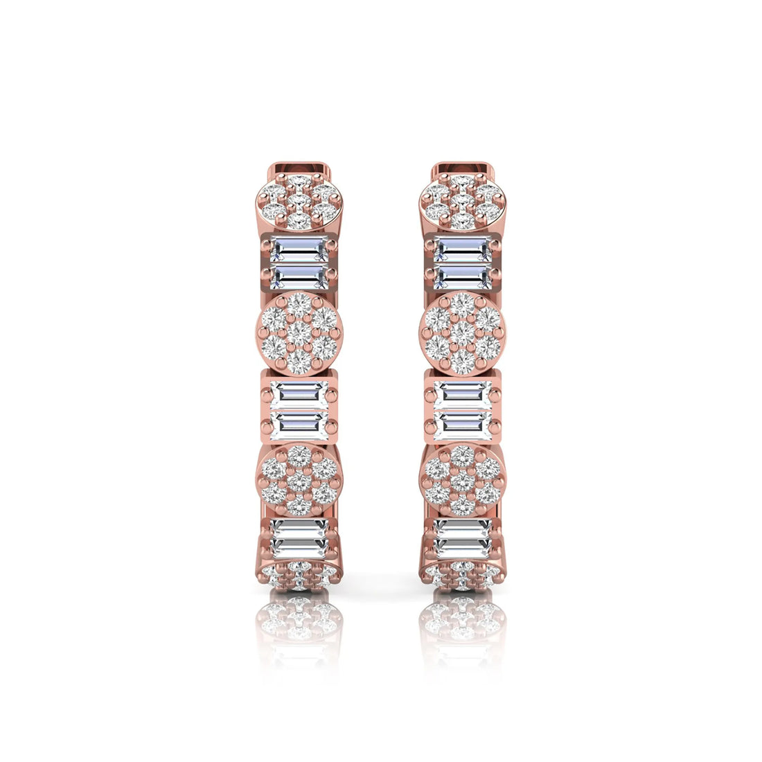 OctaPearl Baguette & Round Lab Grown Diamond Huggie Hoop Earrings
