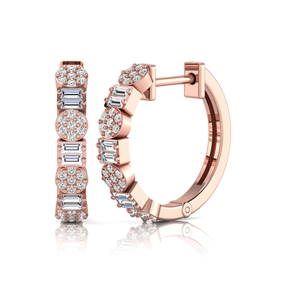 OctaPearl Baguette & Round Lab Grown Diamond Huggie Hoop Earrings