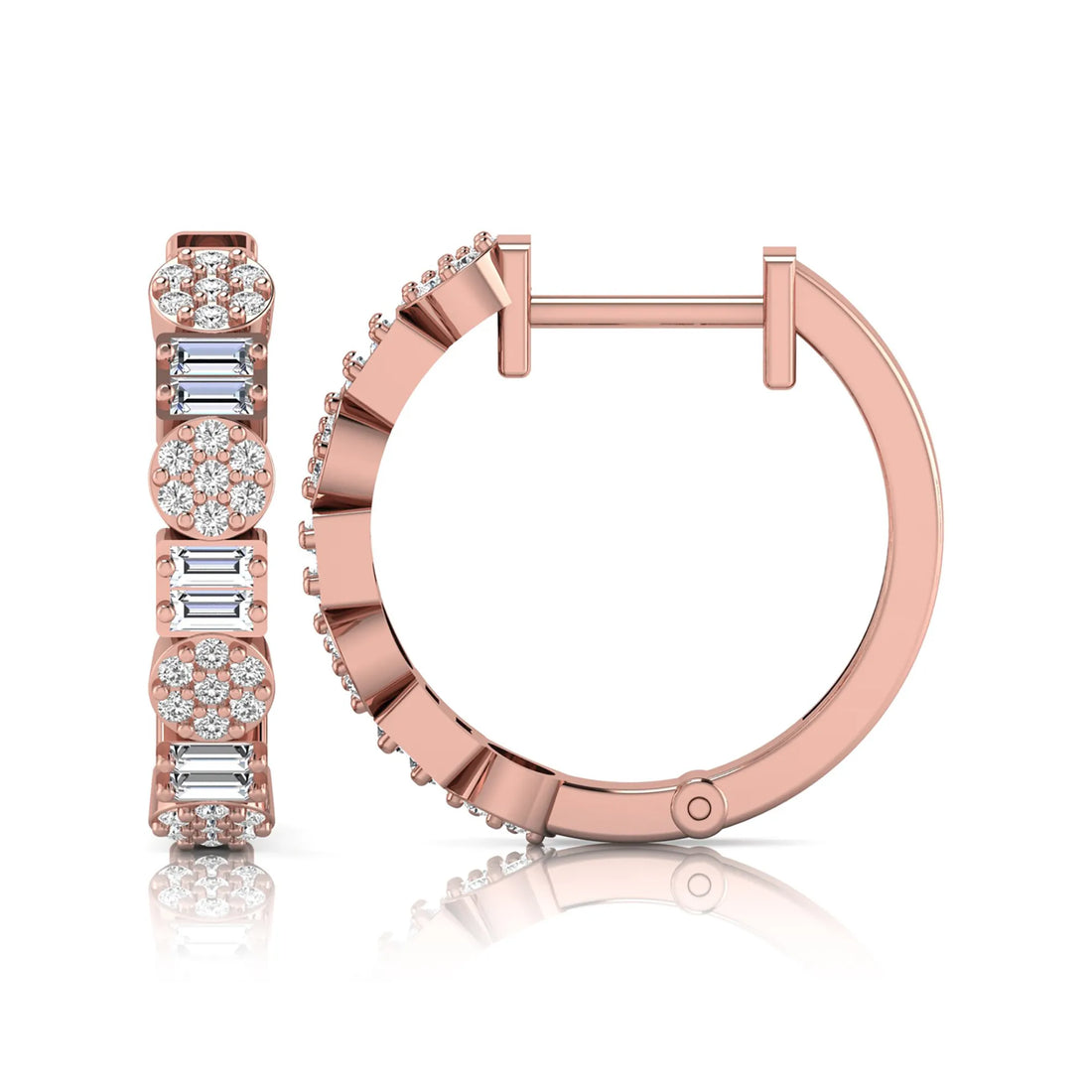 OctaPearl Baguette & Round Lab Grown Diamond Huggie Hoop Earrings
