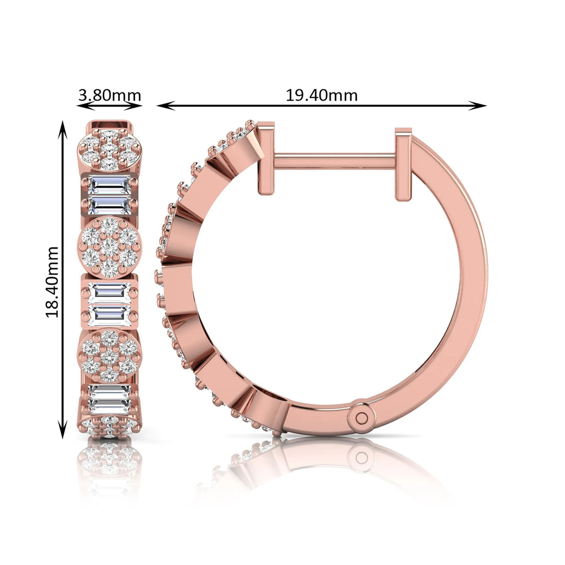 OctaPearl Baguette & Round Lab Grown Diamond Huggie Hoop Earrings