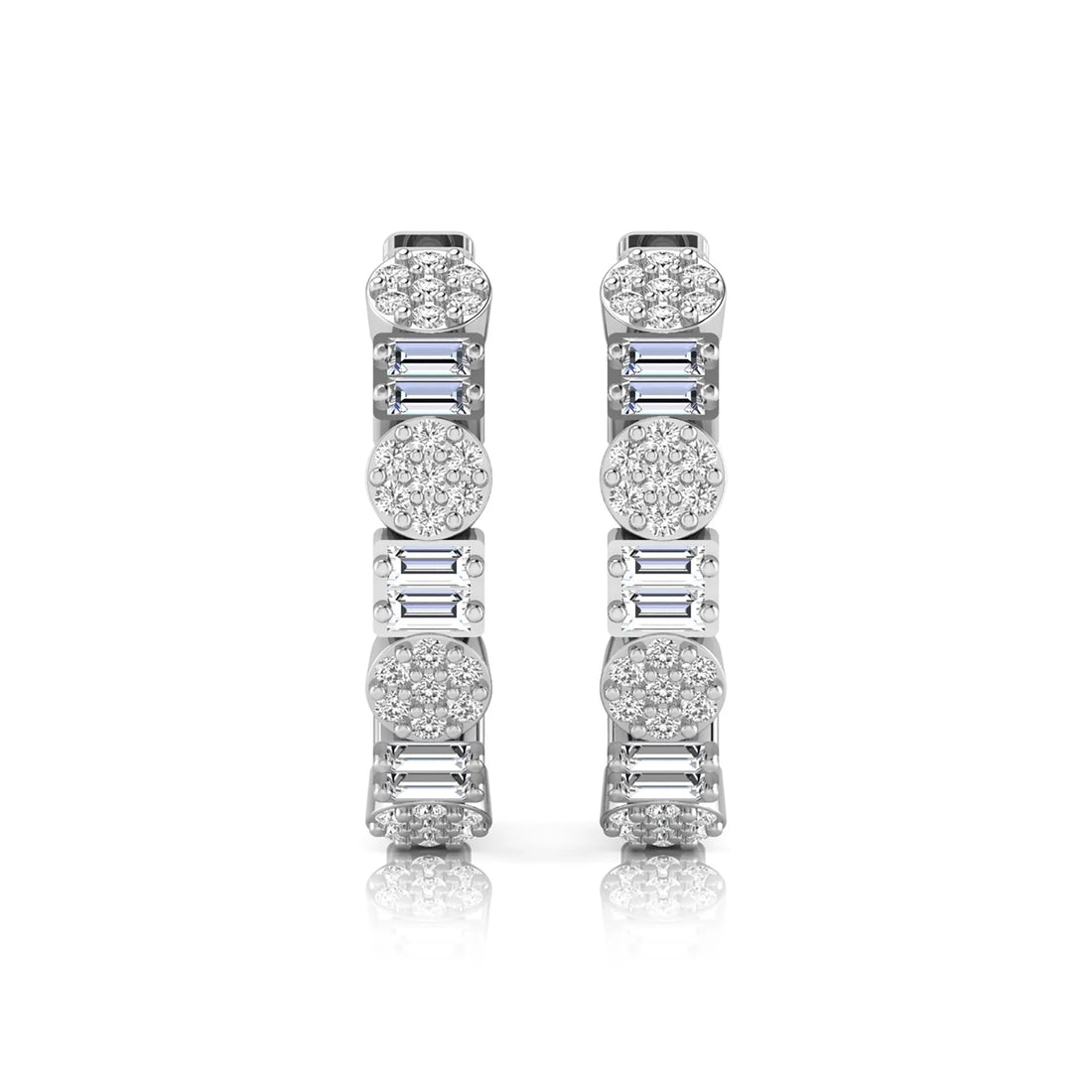 OctaPearl Baguette & Round Lab Grown Diamond Huggie Hoop Earrings