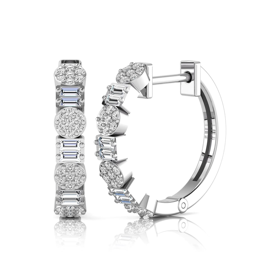 OctaPearl Baguette & Round Lab Grown Diamond Huggie Hoop Earrings