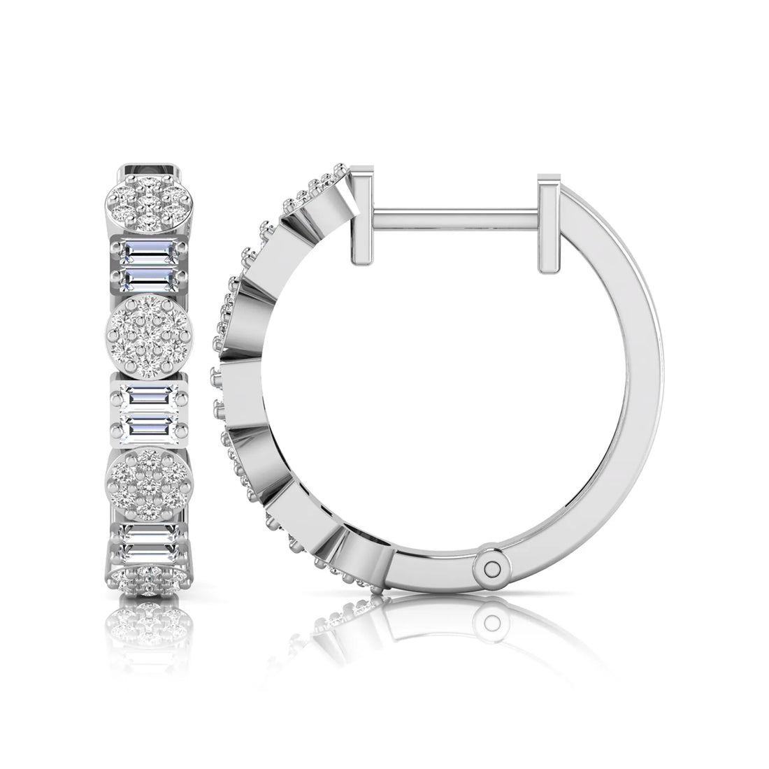 OctaPearl Baguette & Round Lab Grown Diamond Huggie Hoop Earrings