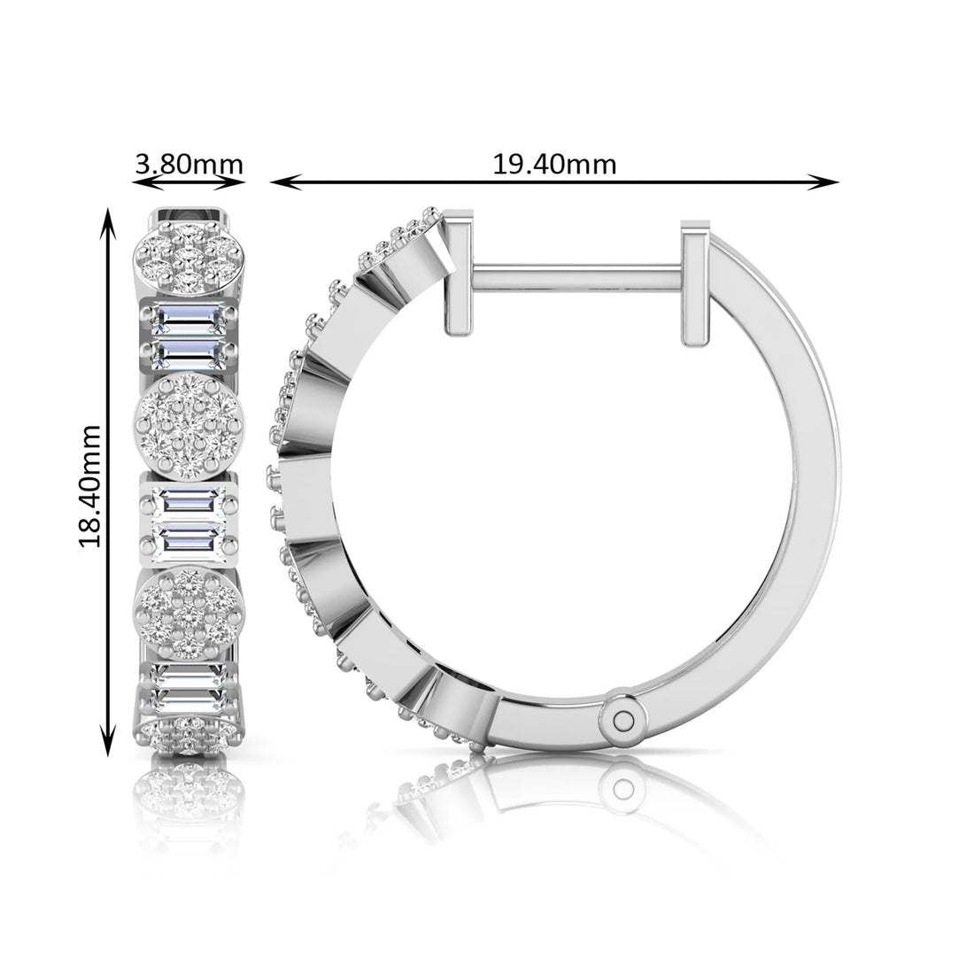 OctaPearl Baguette & Round Lab Grown Diamond Huggie Hoop Earrings