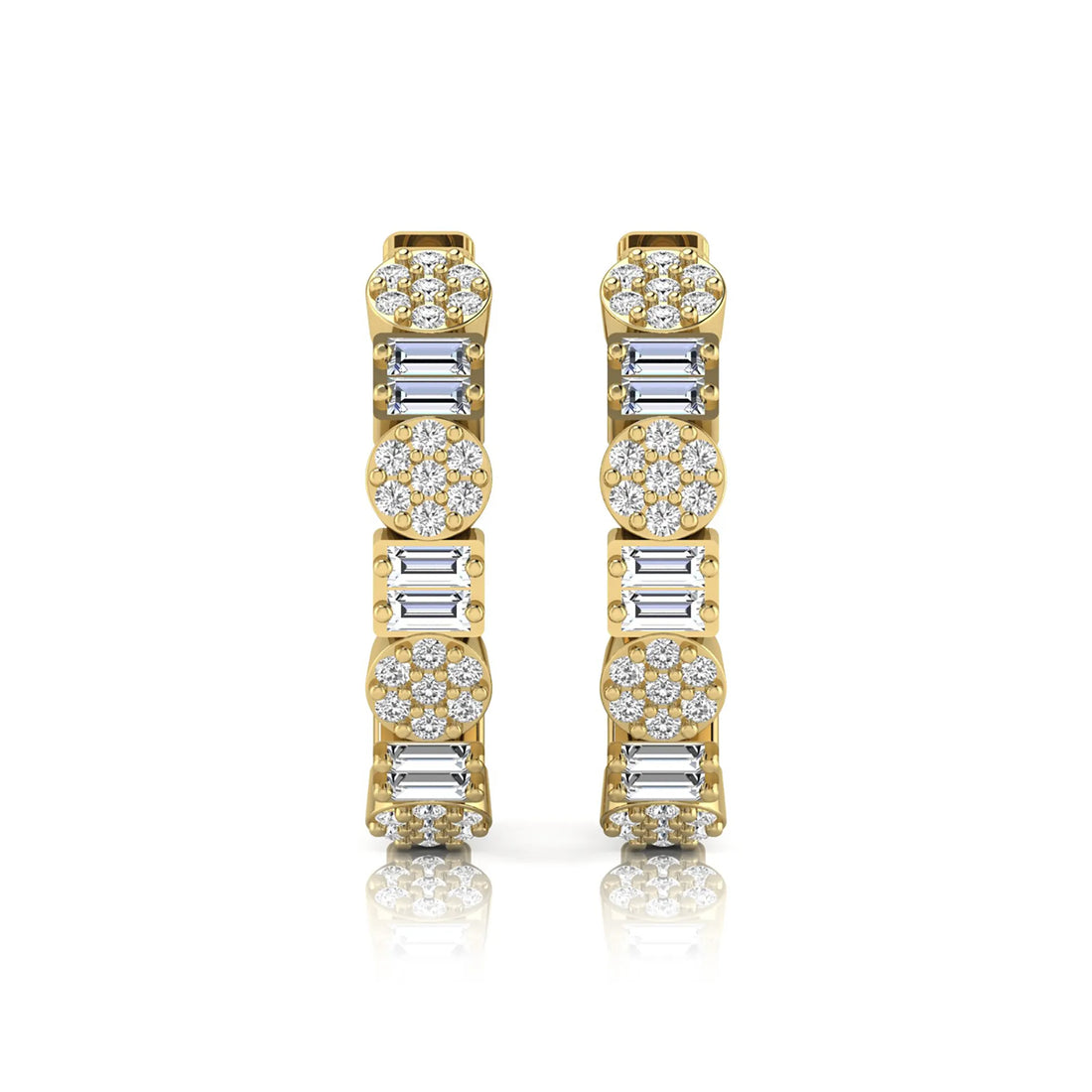 OctaPearl Baguette & Round Lab Grown Diamond Huggie Hoop Earrings