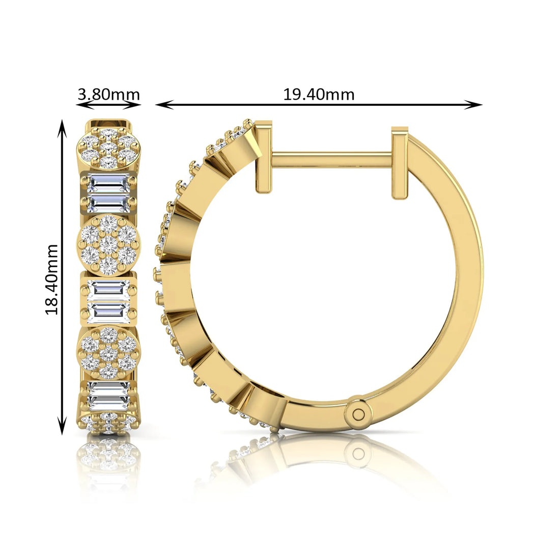 OctaPearl Baguette & Round Lab Grown Diamond Huggie Hoop Earrings