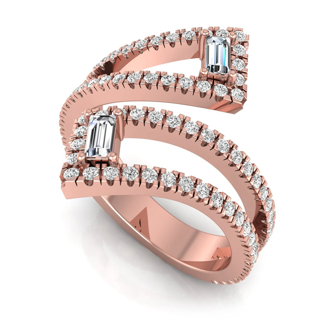 OctaPearl Baguette & Round Lab Grown Diamond Open Gap Pave Bypass Ring