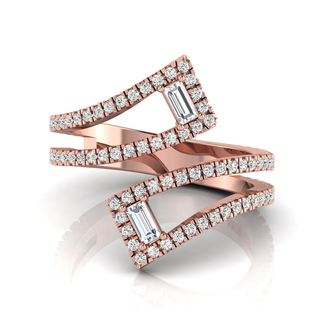 OctaPearl Baguette & Round Lab Grown Diamond Open Gap Pave Bypass Ring