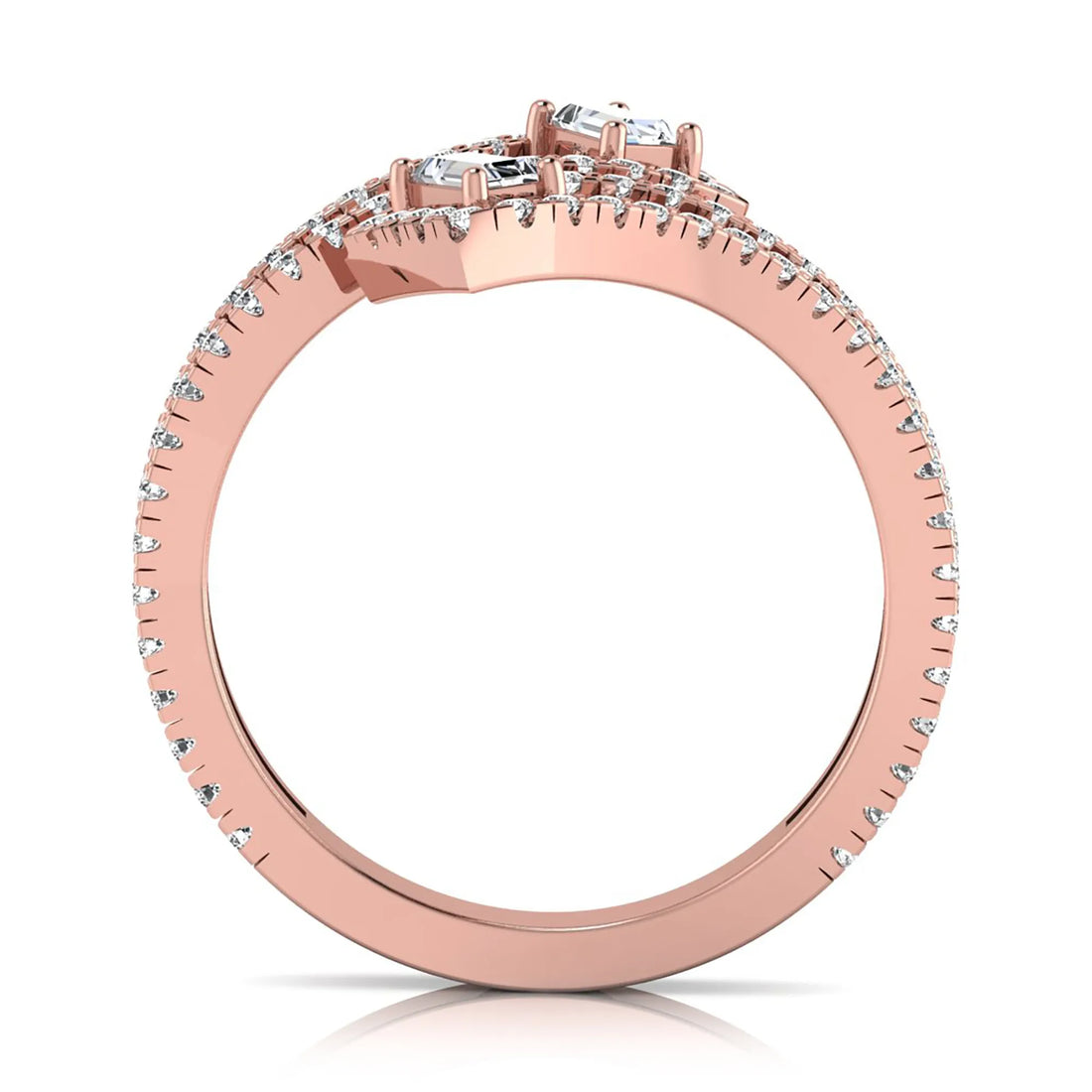 OctaPearl Baguette & Round Lab Grown Diamond Open Gap Pave Bypass Ring