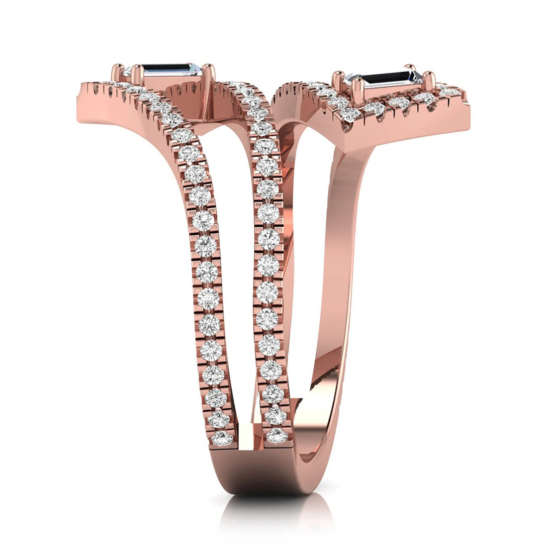 OctaPearl Baguette & Round Lab Grown Diamond Open Gap Pave Bypass Ring