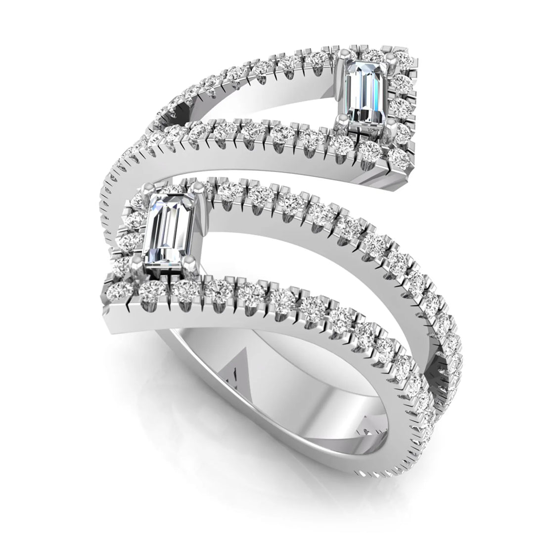 OctaPearl Baguette & Round Lab Grown Diamond Open Gap Pave Bypass Ring
